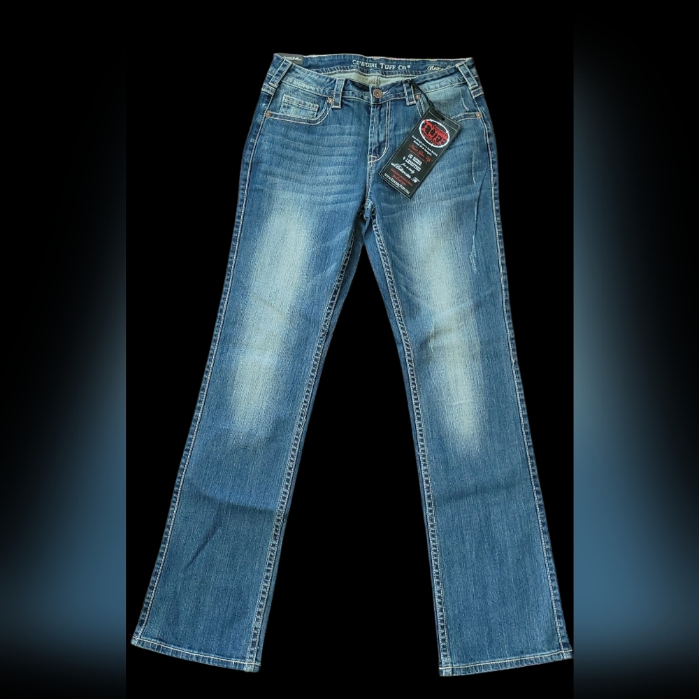 Cowgirl Tuff Distressed Medium Blue Boot Cut Jeans
